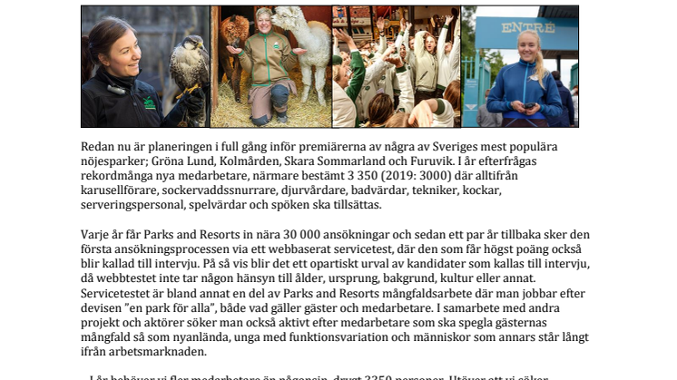 Parks and Resorts söker 3350 nya medarbetare