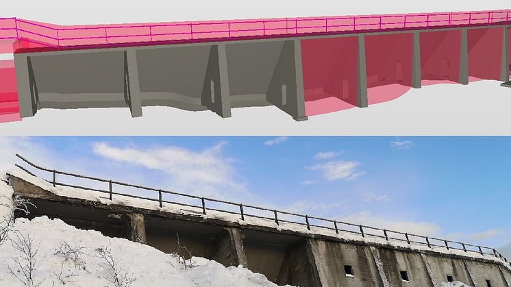 Ny dam Holden_De tre første frostveggene på dam Holden er revet. I rivemodellen illustreres det som skal rives med rød farge Foto Multiconsult