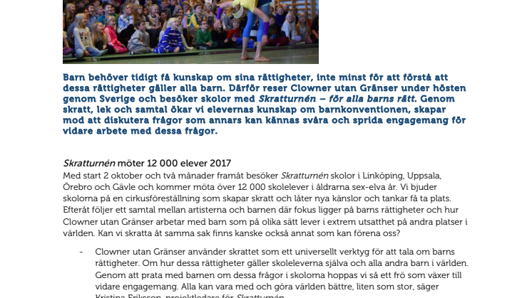 Clowner utan Gränser turnerar till skolor över hela Sverige för att öka kunskapen om barnkonventionen 