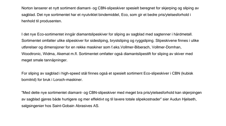 Norton lanserer nytt sortiment for sagbladskjerping