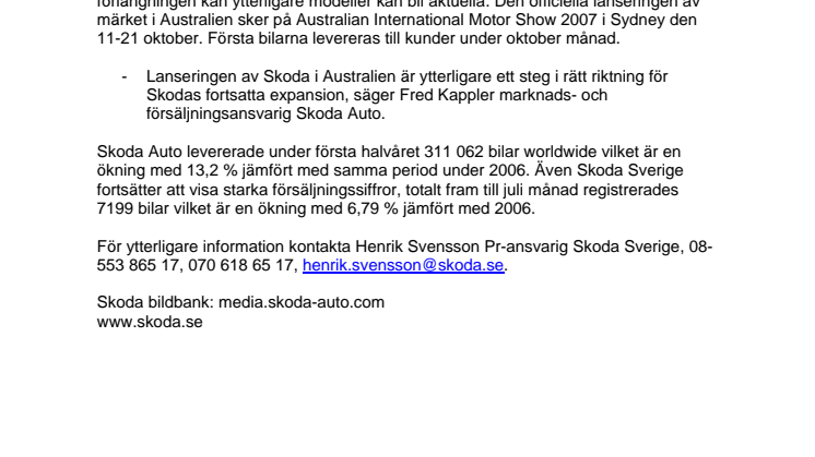 Australien nästa för Skoda Auto