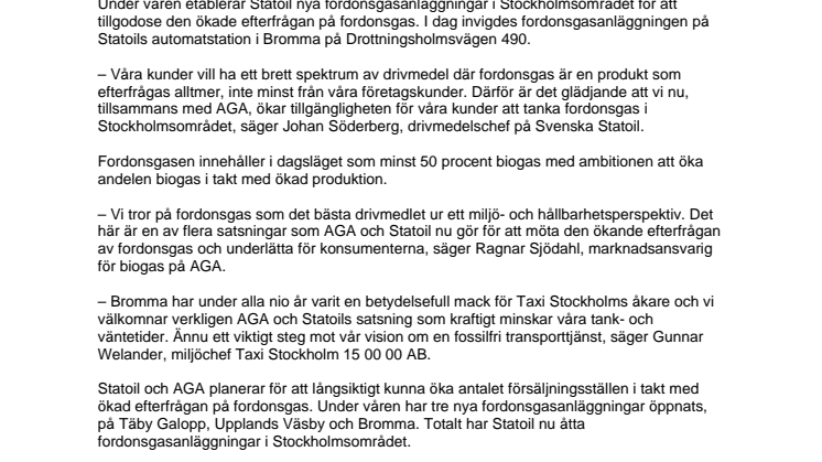 Statoil inviger ny fordonsgasanläggning i Bromma 