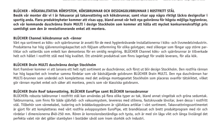 BLÜCHER visar nyheter på Nordbygg 1-4 april