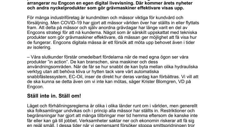 Engcon ställer om och arrangerar digital livevisning  – direktsänds från svenska Strömsund över hela världen