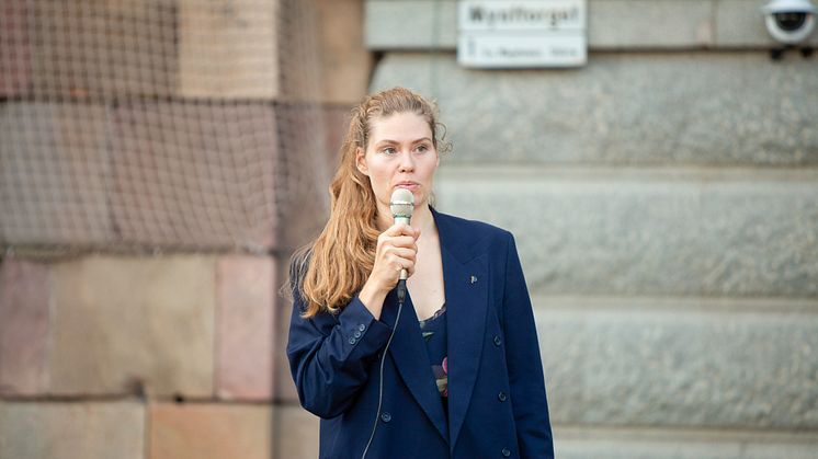 På bilden: Katarina Stensson, partiledare för Piratpartiet. Foto: Tobias Hellsten