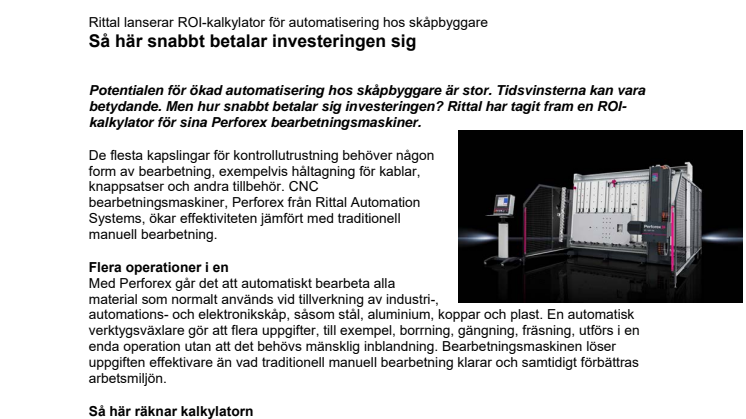 Rittal lanserar ROI-kalkylator för automatisering hos skåpbyggare  - Så här snabbt betalar investeringen sig