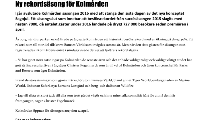 Ny rekordsäsong för Kolmården