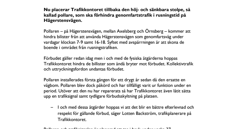 Trafikhinder på Hägerstensvägen