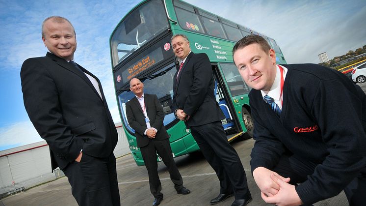 LR: Ivan Jepson from Gateshead College, Go North East's Keith Robertson, Steve McCall from Jobcentre Plus and Go North East driver Steven Glendenning