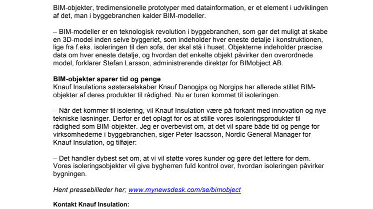 Knauf Insulation fører isoleringen ind i BIM