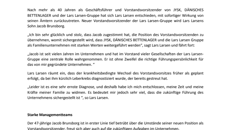 Jacob Brunsborg wird neuer Vorstandssitzender der Lars Larsen-Gruppe