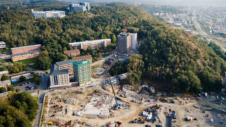 Hösten 2020 påbörjades byggnationen av Kallebäcks Terrasser som väntas stå klar sju år senare. Foto: Almeräng Fotografi AB