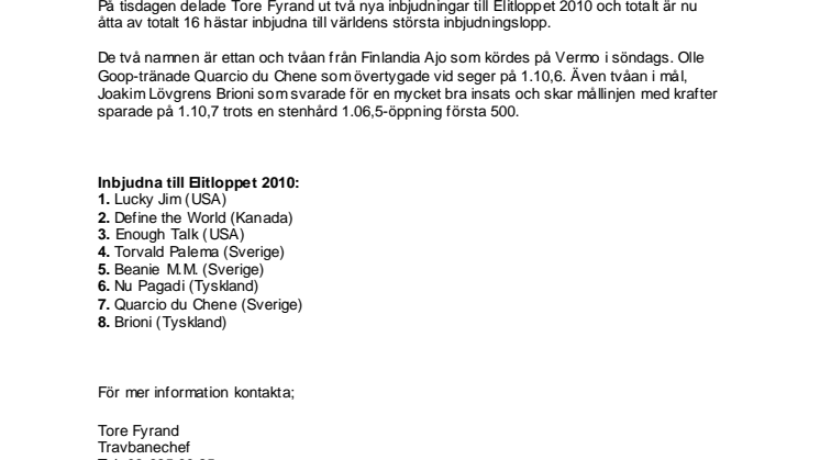 Två nya hästar klara för Elitloppet '10