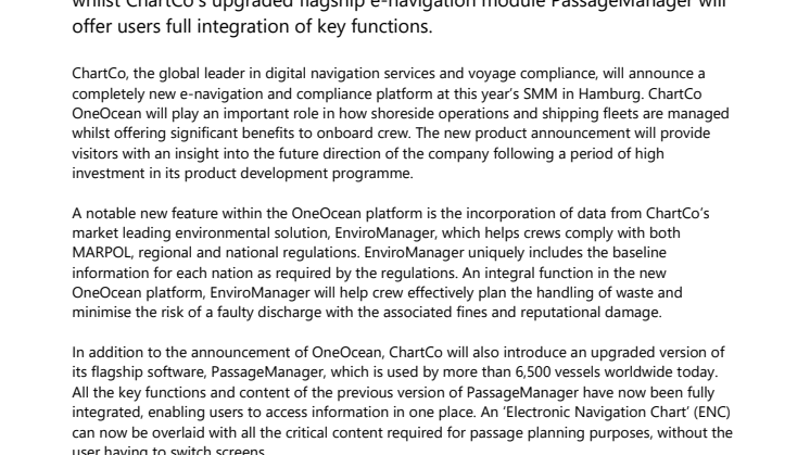 ChartCo: ChartCo to announce a new integrated platform at SMM 2018