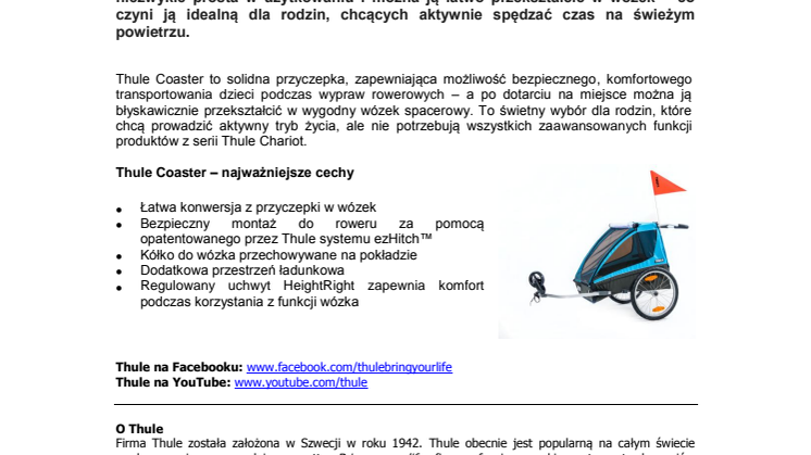 Thule Coaster – przyczepka rowerowa z funkcją wózka spacerowego