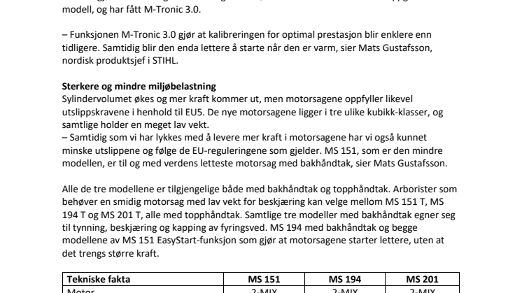 Ny generasjon motorsager med lavere utslipp