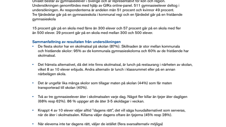 Pressmaterial om undersökning av lunchvanor