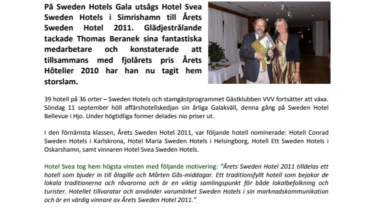 Hotel Svea i Simrishamn är årets Sweden Hotel 2011