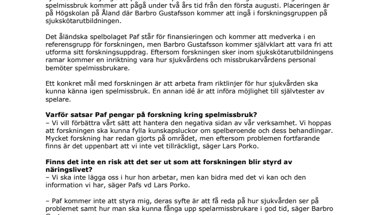 Åland får professor i spelmissbruk