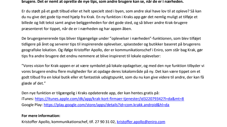 Giv de gode tips videre med Krak-appen