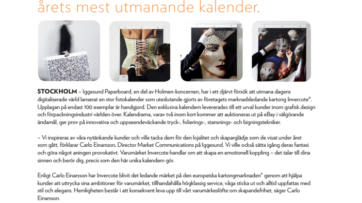 Iggesund Paperboard och Open Communications i samarbete kring årets mest utmanande kalender
