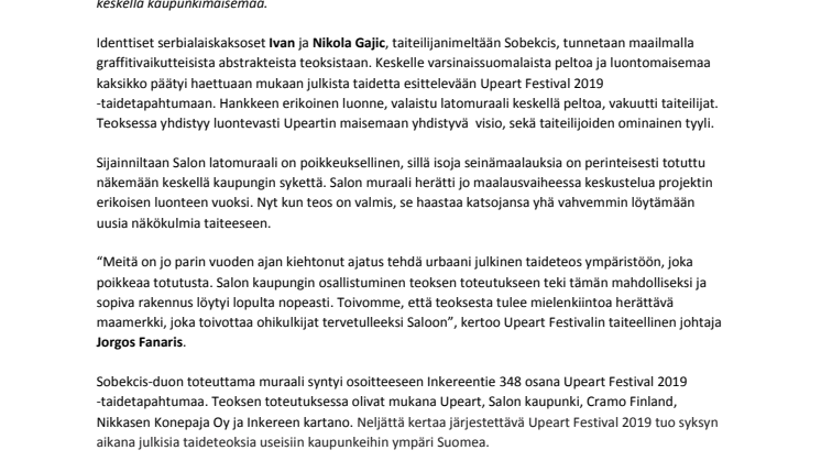 Tavallinen lato muuttui Salon värikkääksi maamerkiksi – Sobekcis-duon muraali valmistui Turunväylälle