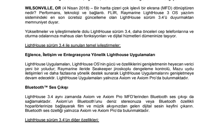 Raymarine: FLIR, Büyük Bir Raymarine LightHouse OS Yükseltmesi Sunuyor