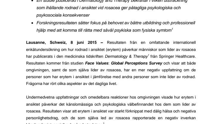Studie avslöjar att omgivningens reaktioner på ansiktsrodnad till följd av rosacea har en negativ påverkan på de drabbades livskvalitet