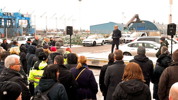 Gothenburg Port Authority Chief Executive Magnus Kårestedt held one of the official opening speeches. Photo: Port of Gothenburg.