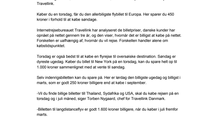 Køb rejsen på nettet på torsdage og spar en tusse