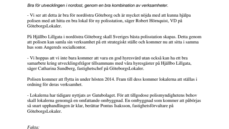 GöteborgsLokaler hyr ut 4 312 kvm i Hjällbo till polisen