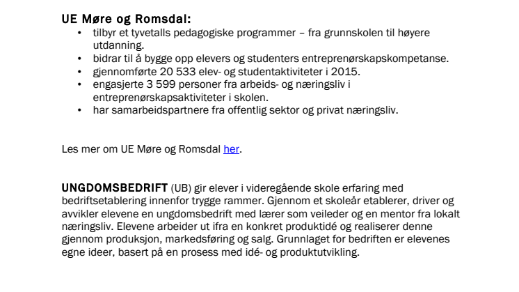 Fakta Ungt Entreprenørskap Møre og Romsdal