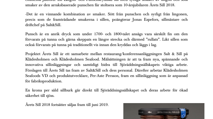 Årets Sill 2018 med smak av Lingon och Punsch lanseras 6 juni 