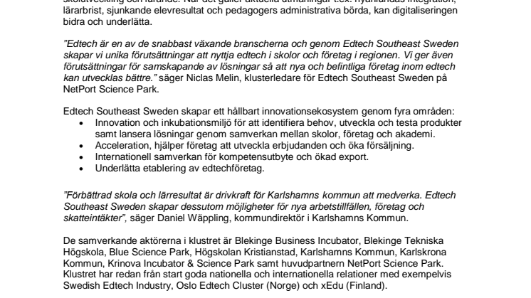 Uppstart av unikt Edtech-kluster i sydöstra Sverige