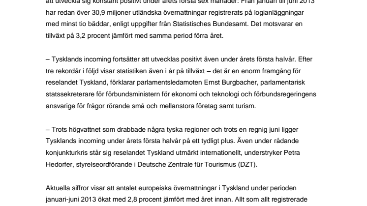 Positiv halvårsrapport för reselandet Tysklands incoming