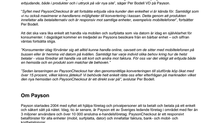 Payson lanserar ny hemsida med fokus på PaysonCheckout