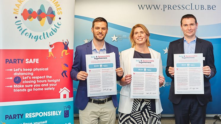 Kostis Giannidis (President, Erasmus Student Network), Marie Audren (Director General, HOTREC), Alexandre Ricard (CEO Pernod Ricard)