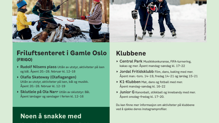 Aktiviteter for barn og unge i vinterferien