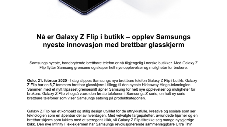 Nå er Galaxy Z Flip i butikk – opplev Samsungs nyeste innovasjon med brettbar glasskjerm