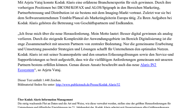 Arjeta Vataj ist Account & Partner Managerin Switzerland/Austria bei Kodak Alaris Information Management