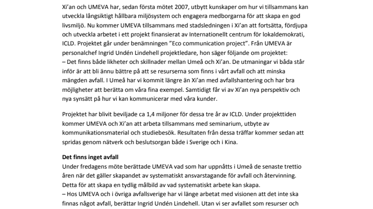 Stadsledningen för Xi´an besökte UMEVA