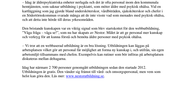 Gratis webbutbildning ska förbättra kunskap om psykisk ohälsa hos äldre