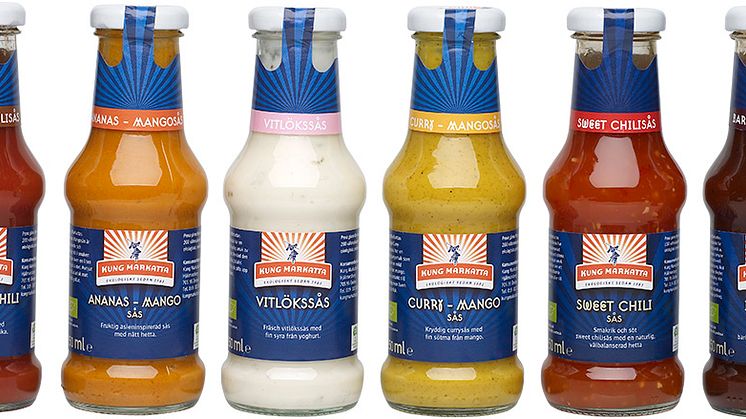 Kung Markatta breddar sitt sortiment av ekologiska, kalla såser. Nu lanseras Ananas-Mango, Curry-Mango, Paprika-Chili samt Vitlök.