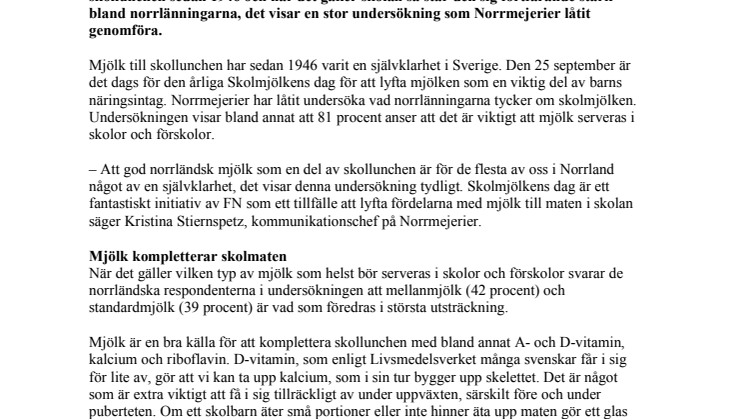 Norrlänningarna värnar om mjölken i skolan