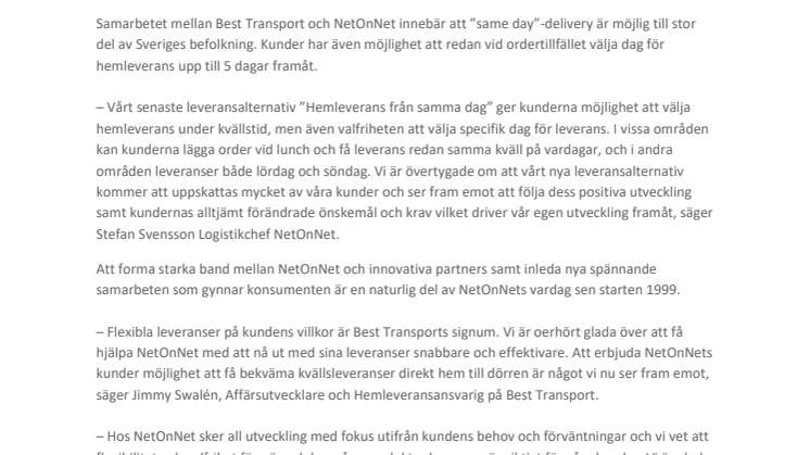 NetOnNet inför klimatkompenserade, flexibla och snabba hemleveranser 