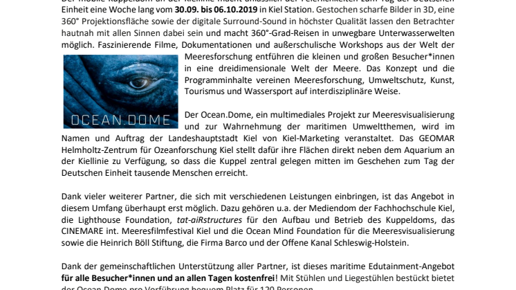 Premiere in Kiel: Ocean.Dome - 360° Kuppel zum Tag der Deutschen Einheit 