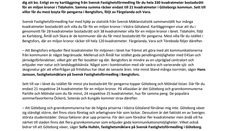 Ny kartläggning visar: Så mycket bostad får du för miljonen  i Västra Götaland