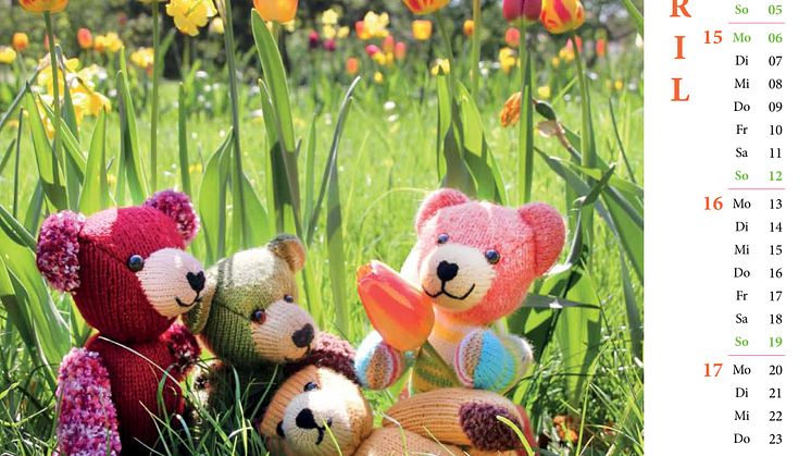 Bärenherz-Kalender 2015: Jeder Monat präsentiert bunte Strickbärchen in Aktion
