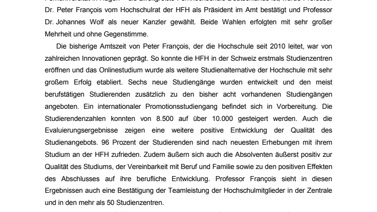 Hamburger Fern-Hochschule: Hochschulpräsident und Kanzler gewählt