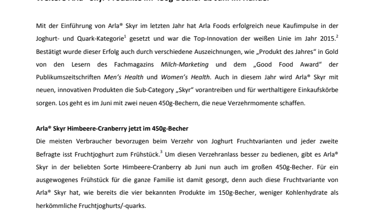 PM_Fachpresse_Arla® Skyr weitere Sorten im 450g-Becher